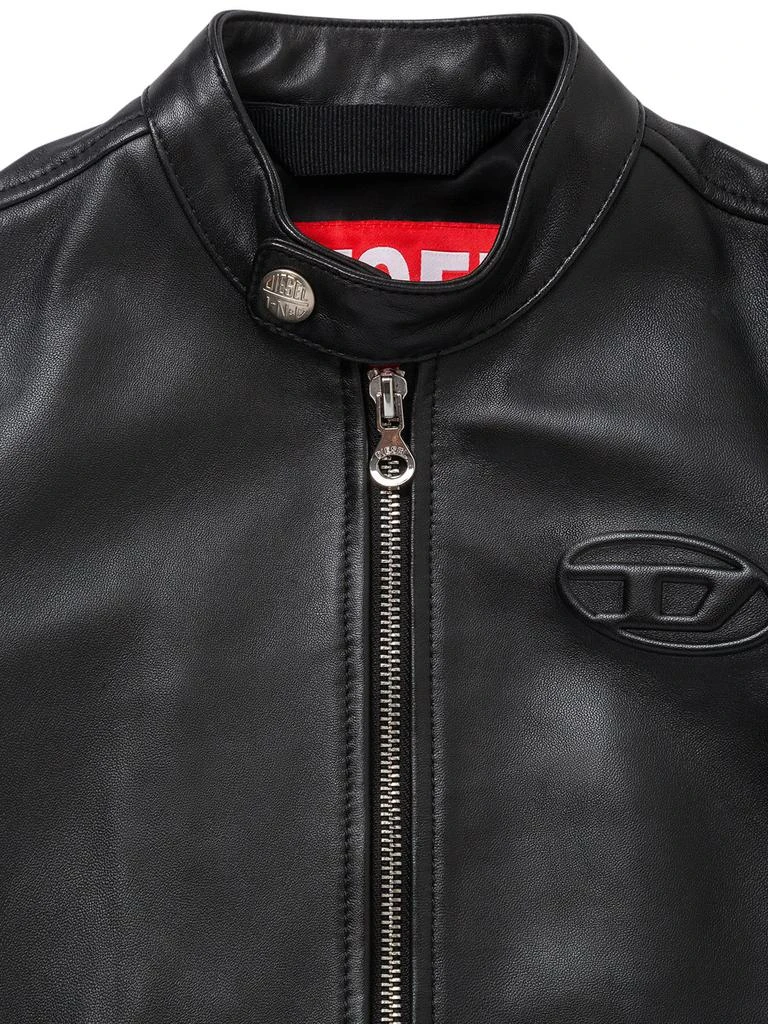 DIESEL KIDS Logo Embossed Leather Jacket 1