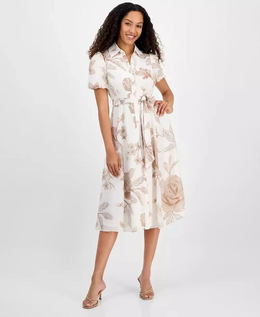 Sandra Darren Petite Printed Puff-Sleeve Shirtdress 1