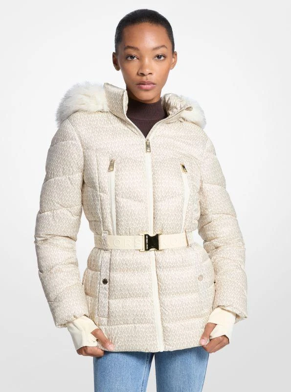 Michael Kors Faux Fur Trim Belted Puffer Jacket