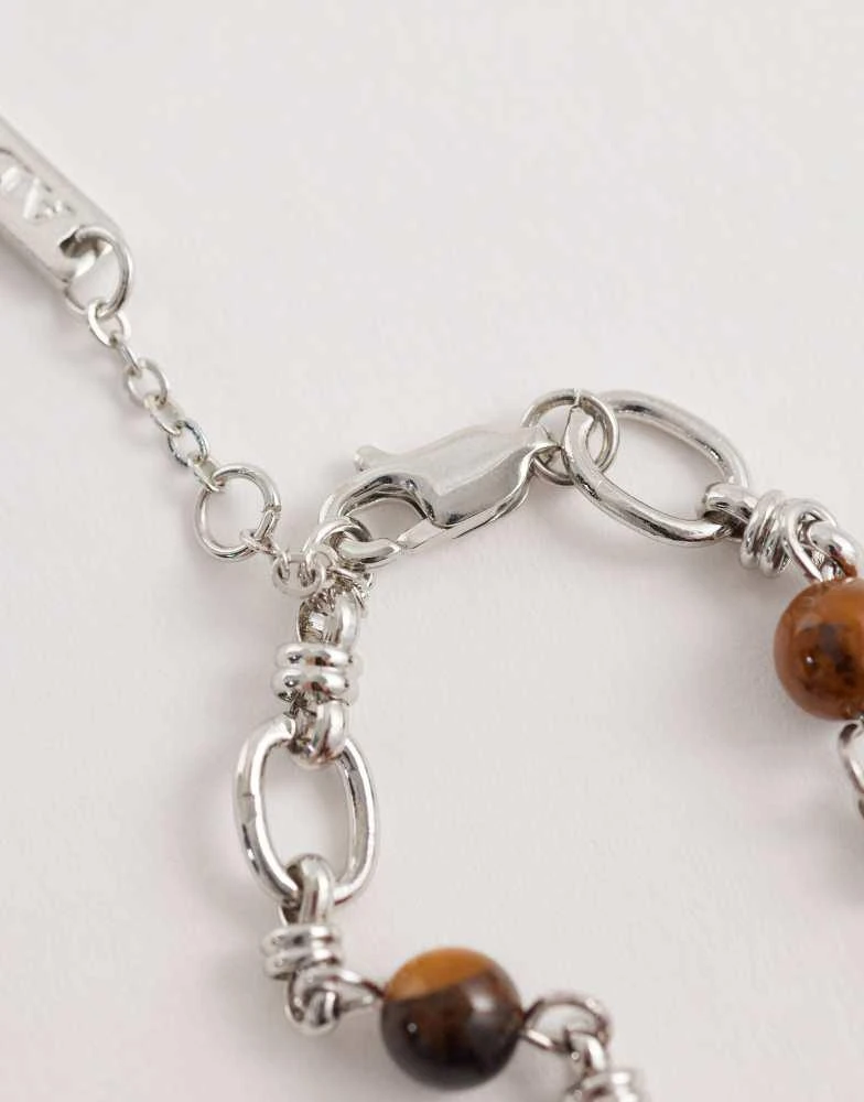 ASOS ASOS DESIGN stationed semi-precious tigers eye stone and link chain bracelet in silver 3