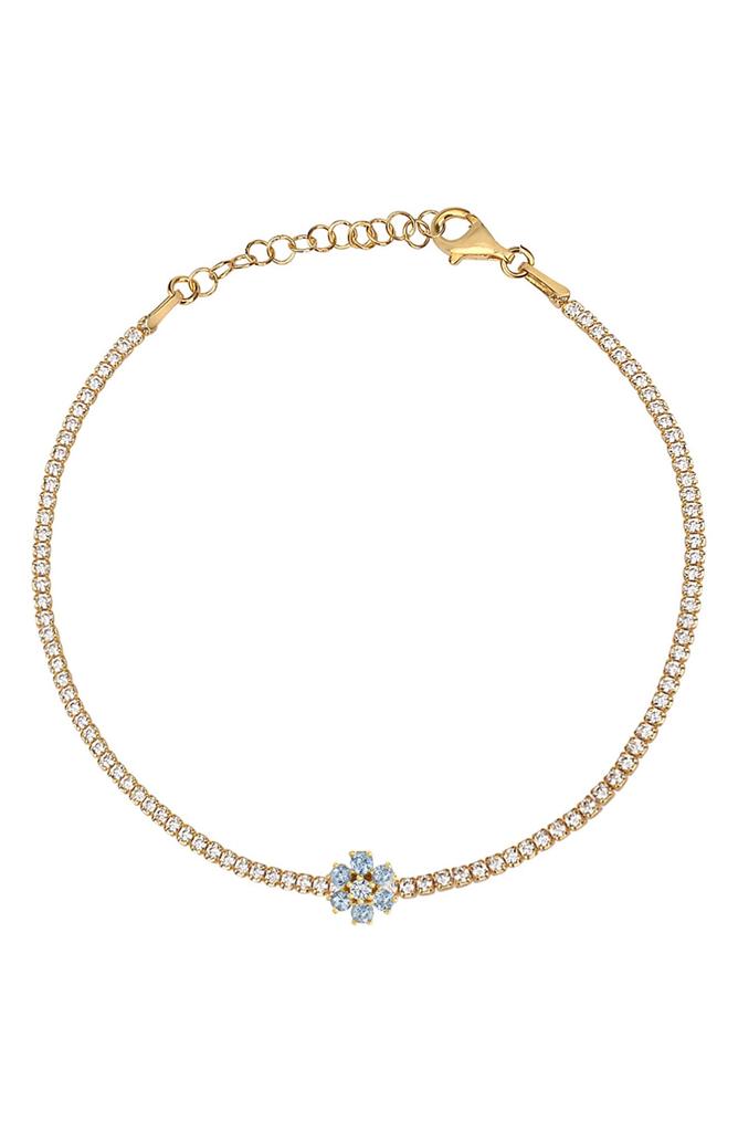 Gabi Rielle 14K Gold Plated Sterling Silver Aquamarine Flower Tennis Bracelet