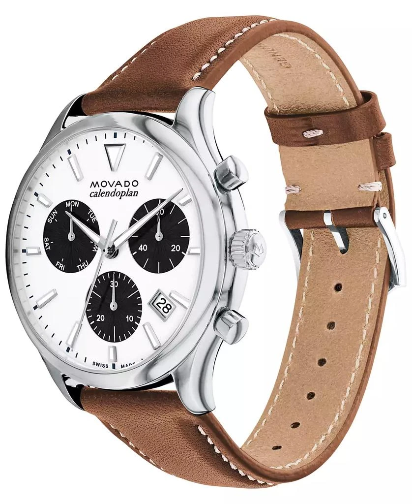 Movado Men's Heritage Cognac Brown Genuine Leather Strap Watch 43mm 2