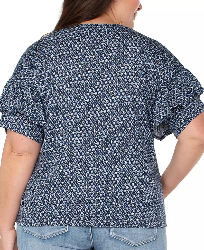 Liverpool Liverpool Plus Size Printed Ruffled Half-Sleeve Top