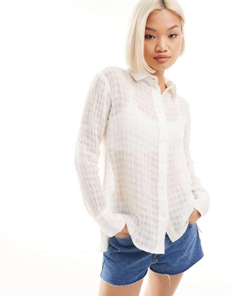 Weekday Weekday sheer textured linen shirt in off white 1