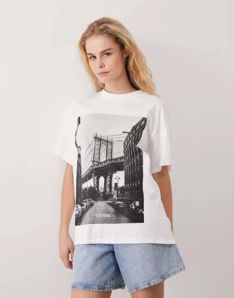 ASOS ASOS DESIGN short sleeve oversized top in white with New York print