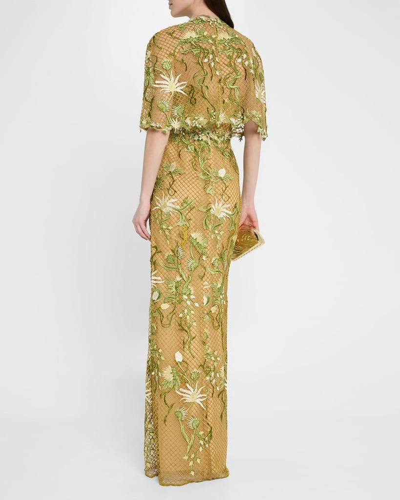 MARCHESA Floral-Embroidered Capelet Column Gown 3