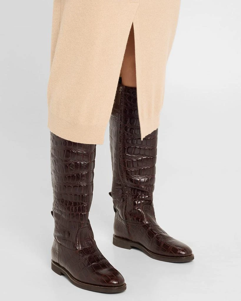 Brunello Cucinelli Croco Embossed Leather Knee Boots 2