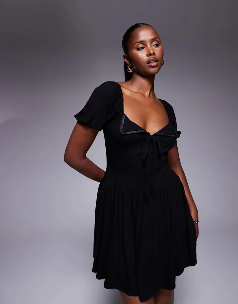 ASOS ASOS DESIGN puff sleeve mini tea dress in black Dresses