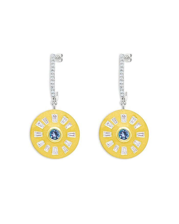 Meira T 14K Yellow Gold Diamond 
Blue Topaz Disc Drop Earrings