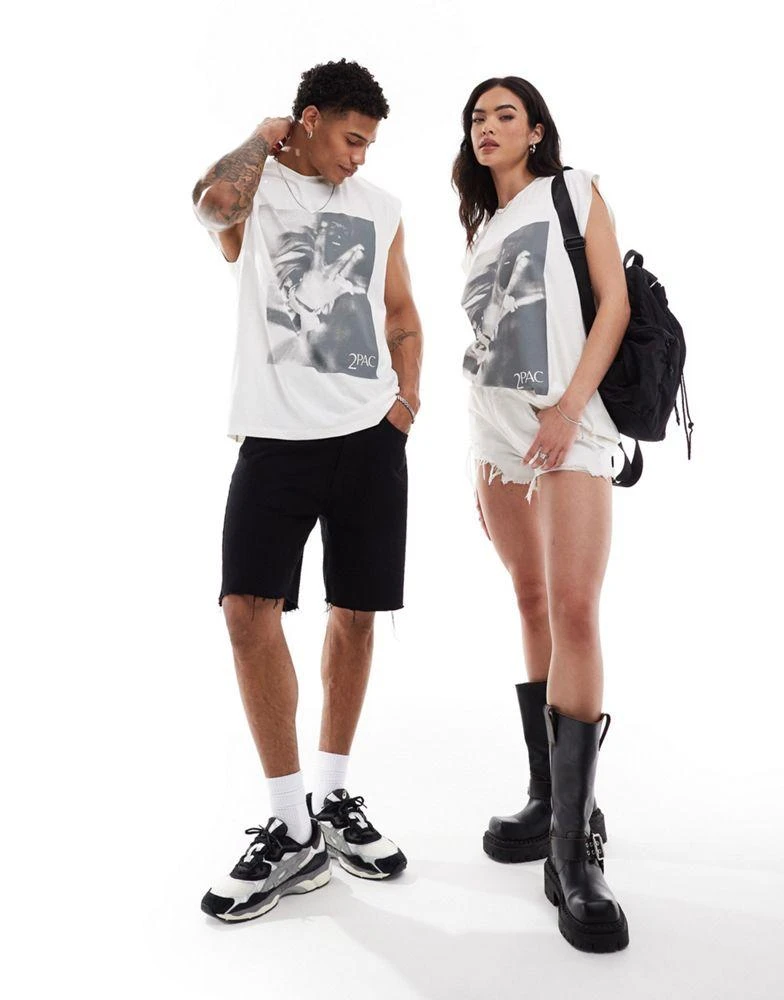 ASOS ASOS DESIGN unisex oversized license vest with Tupac graphic prints in off white 3