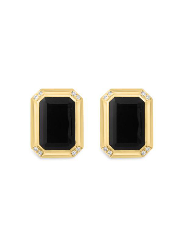 Effy 14K Yellow Gold, Onyx & Diamond Stud Earrings