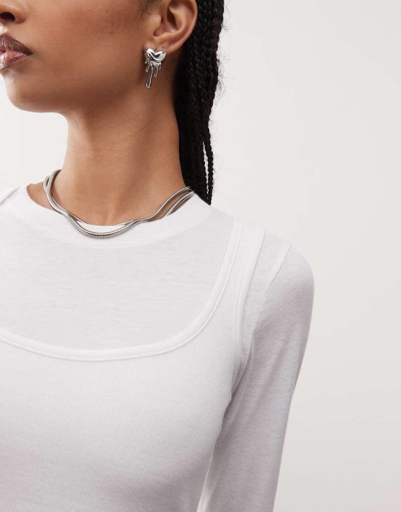 Daisy Street Daisy Street double layer long sleeve top in white