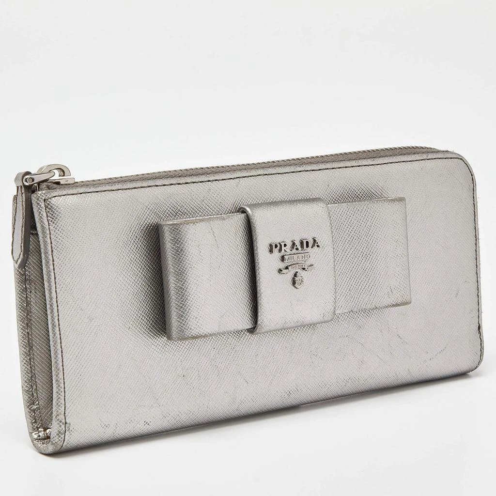 Prada Prada Silver Saffiano Lux Leather Zip Around Wallet 3