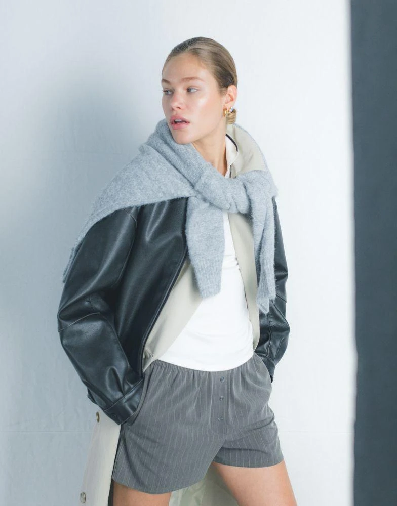 Topshop Topshop longline trench coat in stone 4