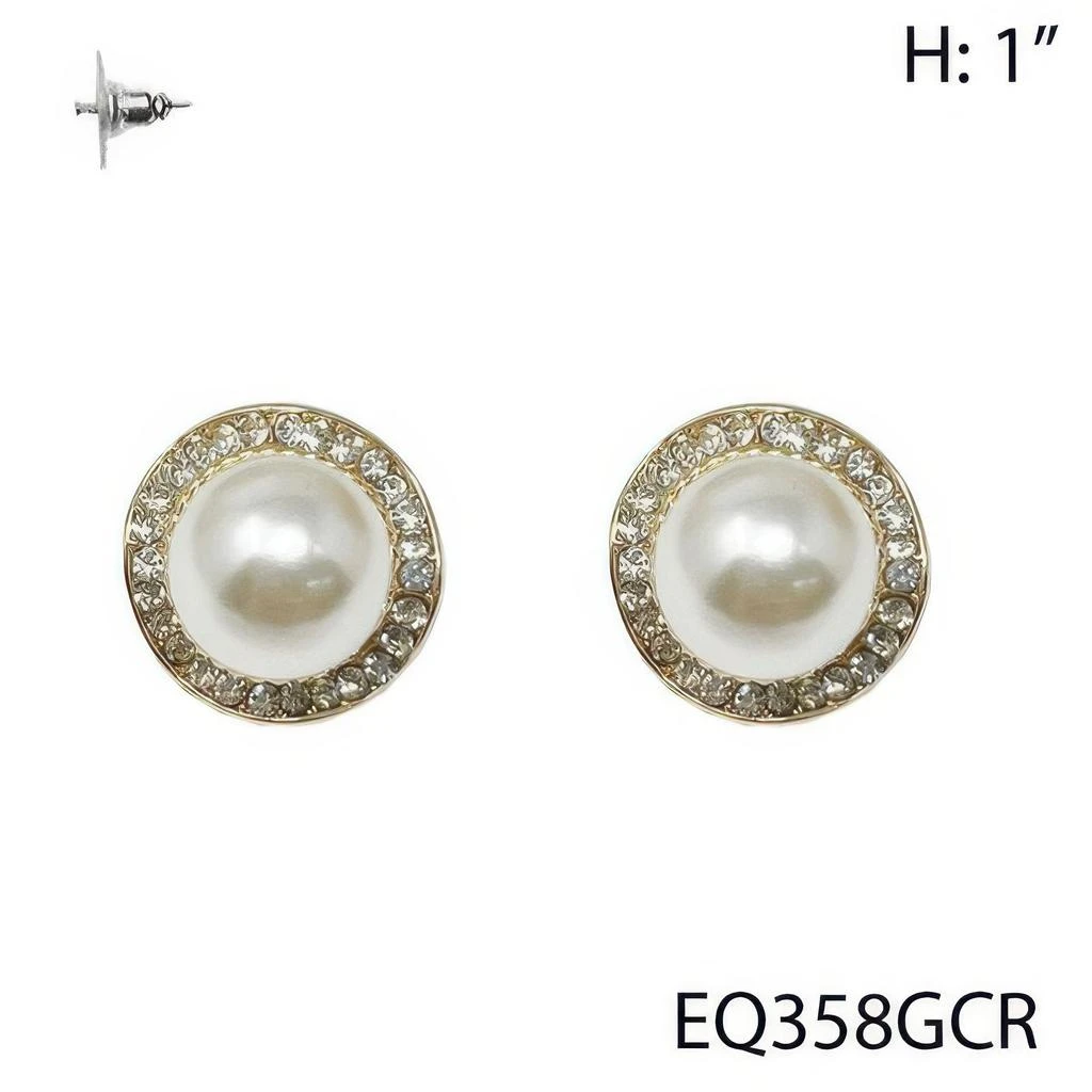 TRUEDAMES Faux Pearl Rhinestone Halo Stud Earrings