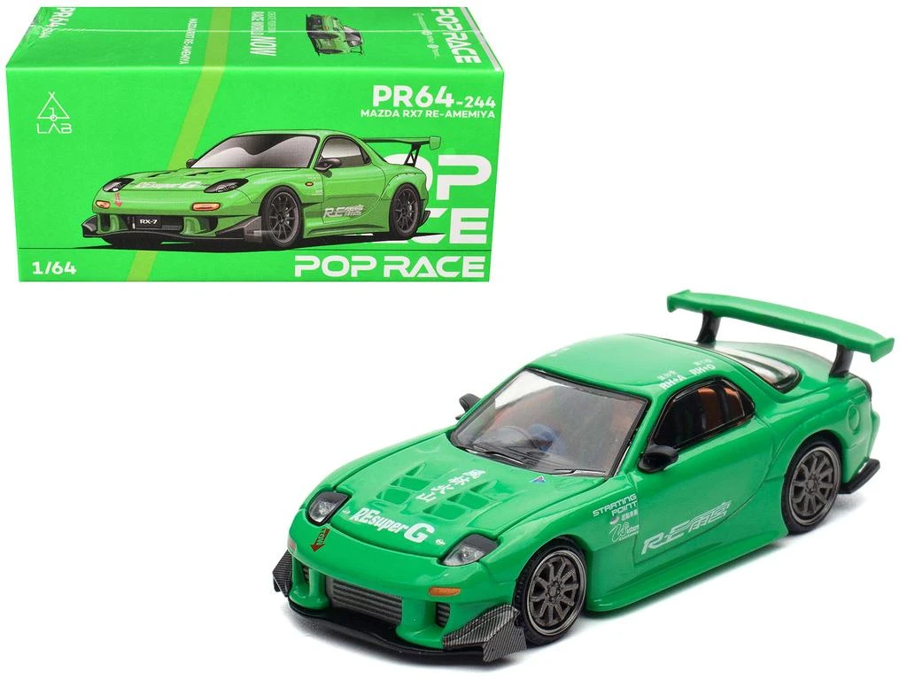 Pop Race Mazda RX7 "RE Amemiya" Widebody RHD (Right Hand Drive) Green 1/64 Diecast Model Car by