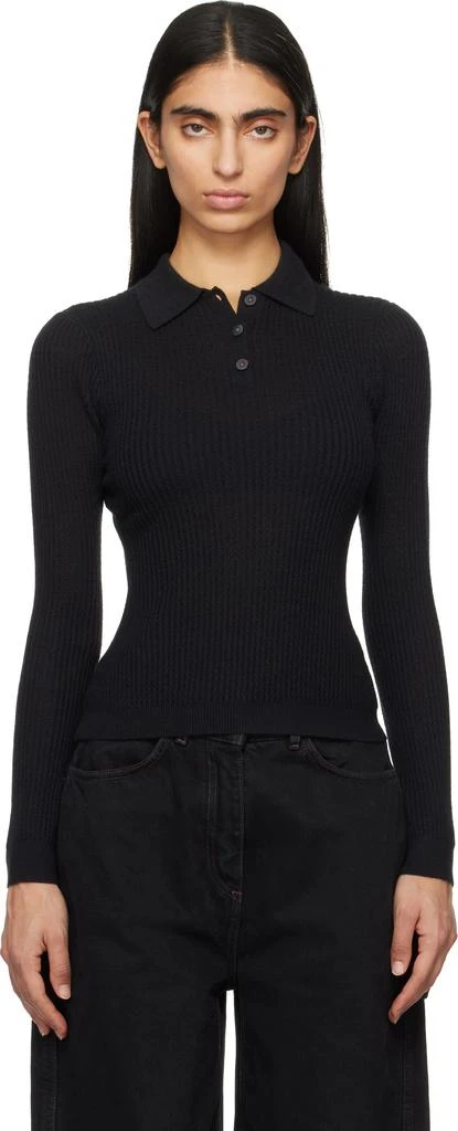 Guest in Residence Black Long Sleeve Shrunken Polo 1