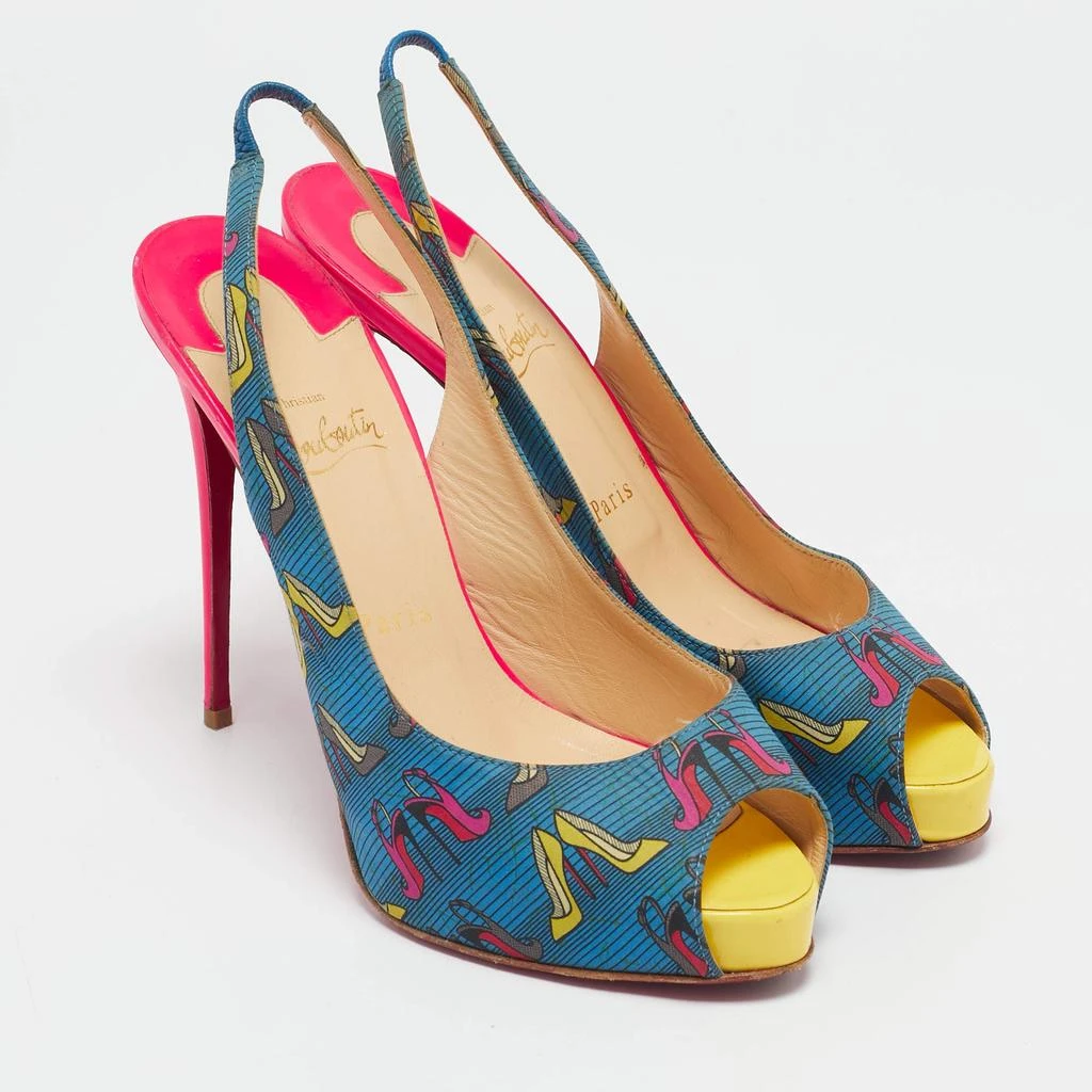 Christian Louboutin Christian Louboutin Multicolor Printed Fabric Private Number Slingback Pumps Size 39 4