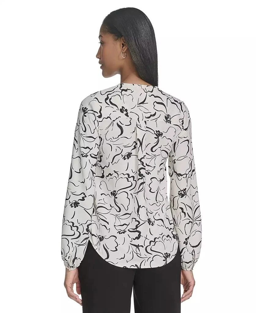 HALSTON Women's Printed Front-Yoke V-Neck Blouse 3