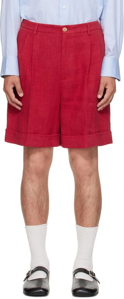 Red Linen Bermuda Shorts