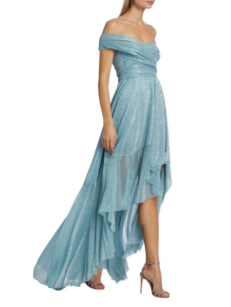 Talbot Runhof Talbot Runhof - Holunder Sprinkled Metallic Off Shoulder High-Low Dress Gown