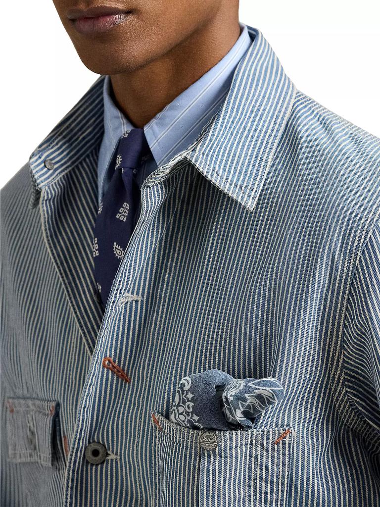 Shop Indigo Hickory-Stripe Utility Jacket on Sale at BeyondStyle