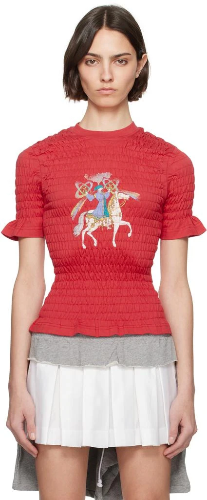 Conner Ives Red Camelot Shirred T-shirt 1