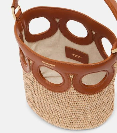 Salvatore Ferragamo Ganci Frame Small raffia bucket bag 3