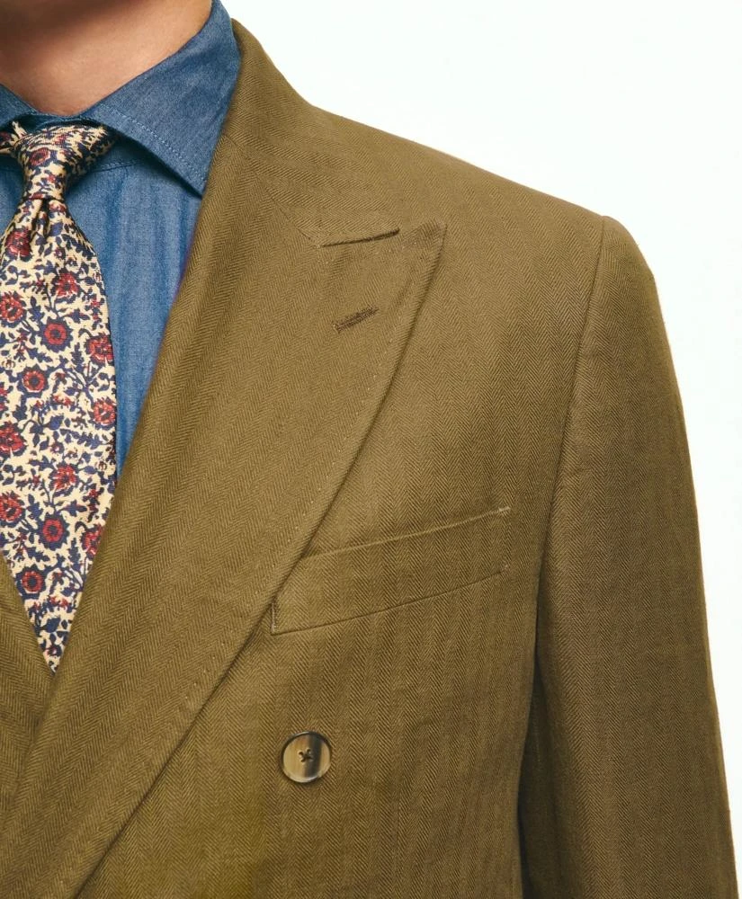 Brooks Brothers Slim Fit Linen Herringbone Double-Breasted Suit Jacket 4