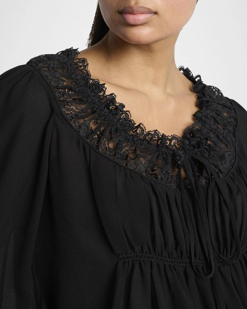 Chloé Ruched Lace Silk Peasant Blouse 5