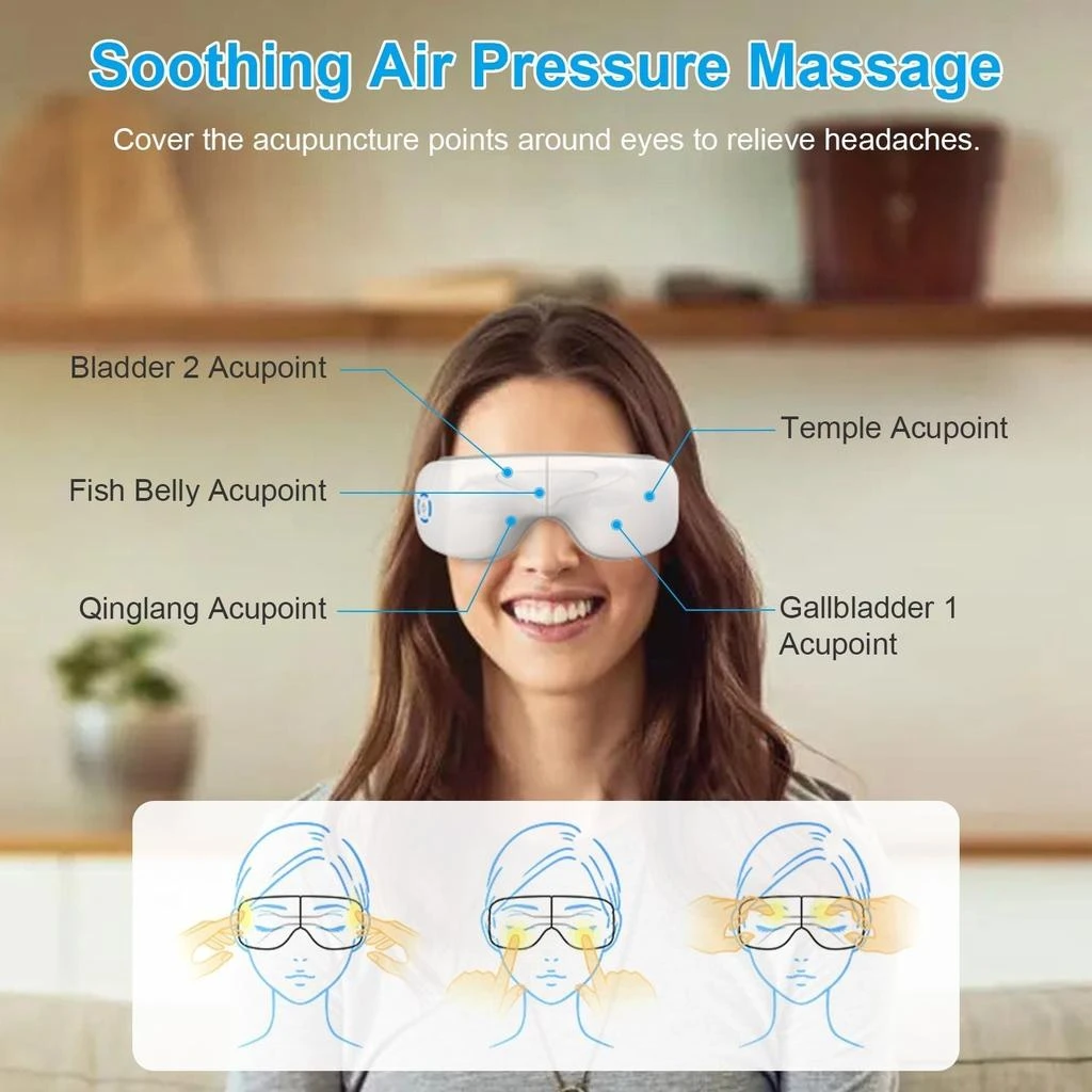 ERUULE Eye Massager With Heat Music Wireless Eye Mask for Migraines Rechargeable Eye Care Device with Air Pressure Vibration Massage for Men Women Elders 3