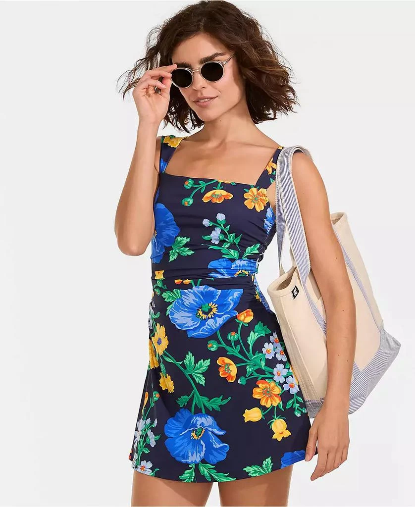 Lands
 End Women
s NEW Smoothing Square Neck Ruched Swim Dress Swimsuit 2