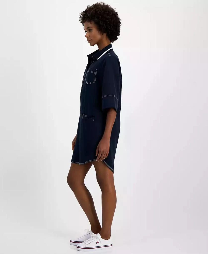 Tommy Hilfiger Women's Contrast-Stitched Button-Placket Popover Dress 3