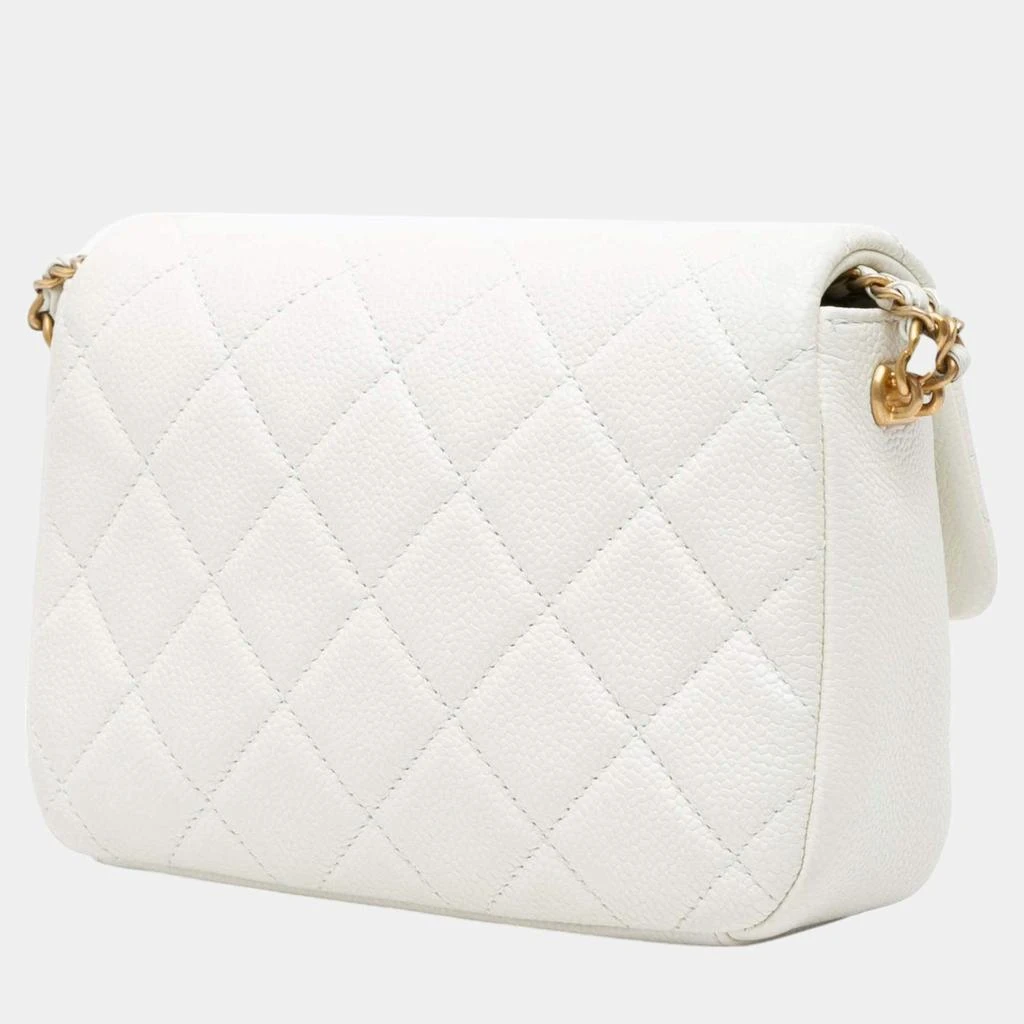 Chanel Chanel White Small Quilted Caviar Twist Your Buttons Flap 2