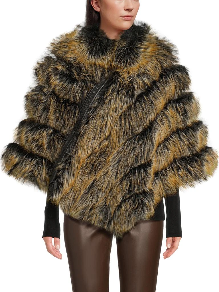 BELLE FARE Quilted Faux Fur 
Leather Trim Poncho 1