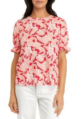 Crown & Ivy™ Ivy Womens Smocked Puff Sleeve Printed T Shirt 1