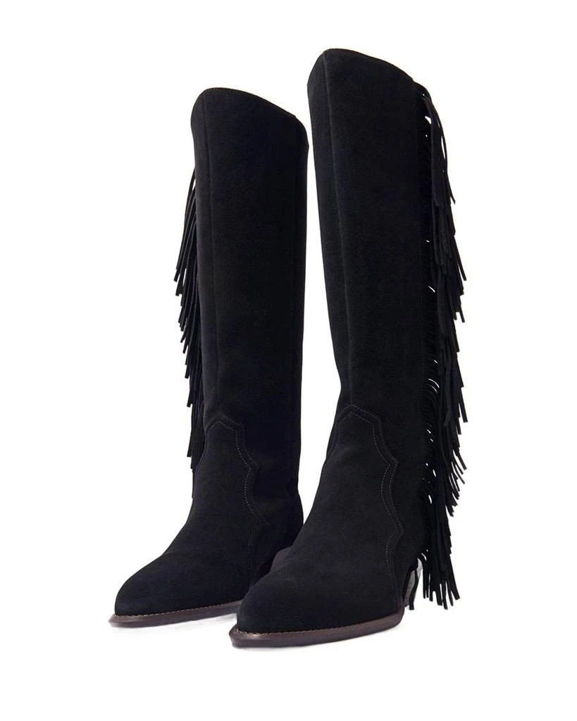 Maje Women's Fringed Suede Cowboy Boots 3