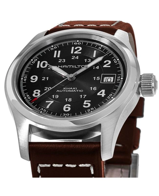 Hamilton Hamilton Khaki Field Auto 38MM Black Dial Leather Strap Men's Watch H70455533 2