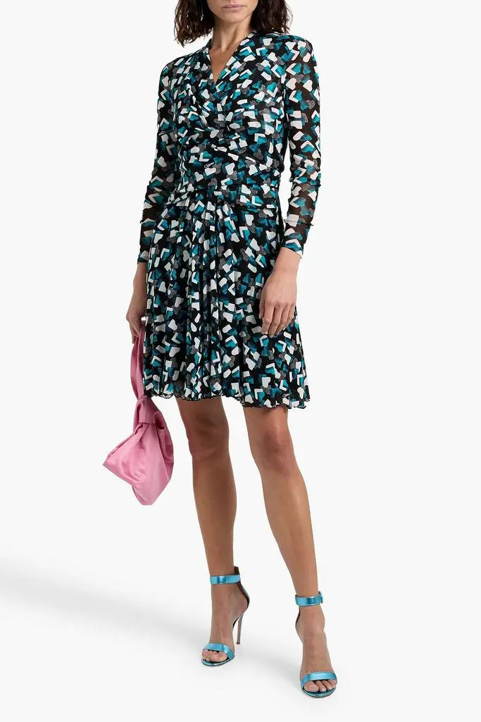 Diane von Furstenberg Brenda wrap-effect printed stretch-mesh mini dress 2