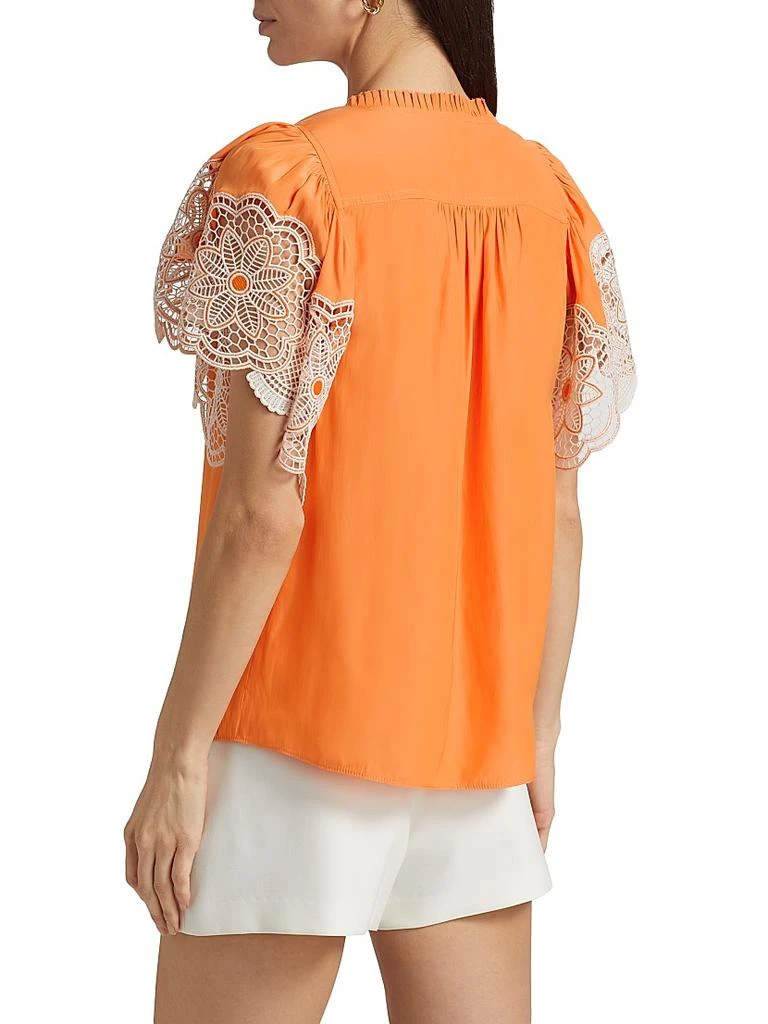 Ramy Brook Esti Lace-Trim Split Neck Flutter-Sleeve Top 5