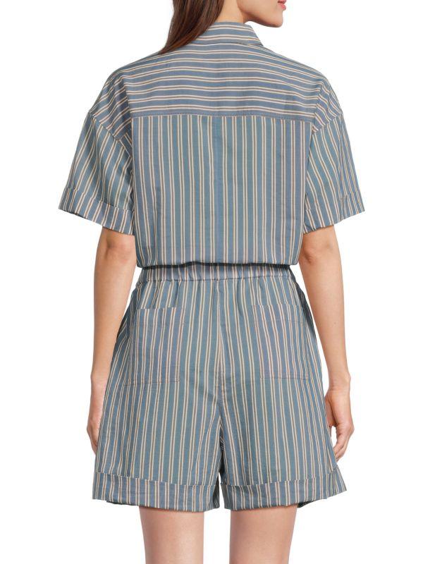 Brunello Cucinelli ​Striped Cotton-Silk Drawstring Romper