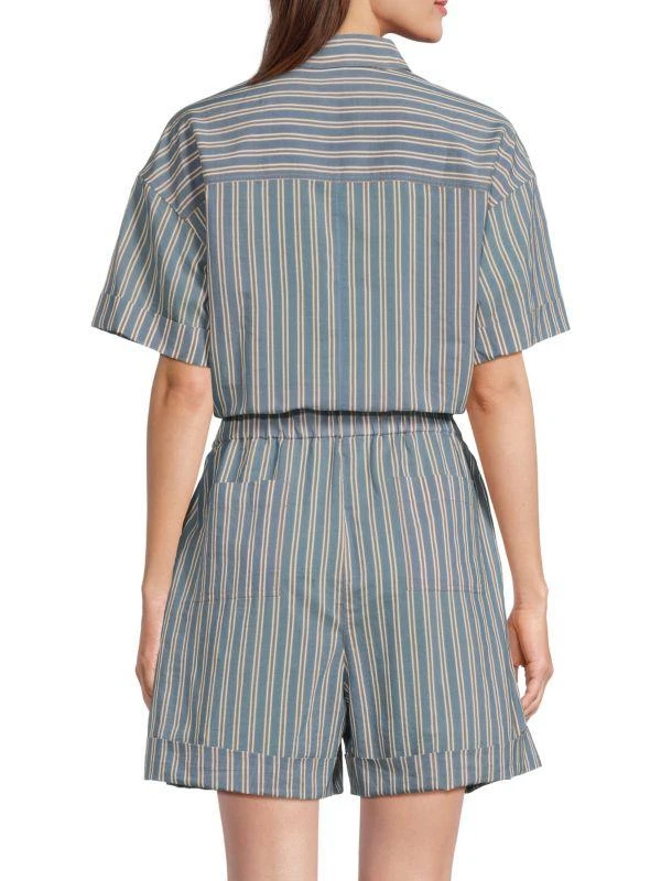 Brunello Cucinelli ​Striped Cotton-Silk Drawstring Romper 2