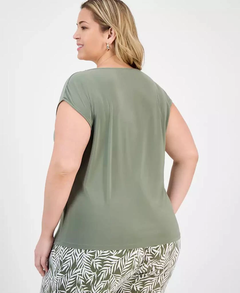 Kasper Plus Size Beaded-Neckline Short-Sleeve Top 4