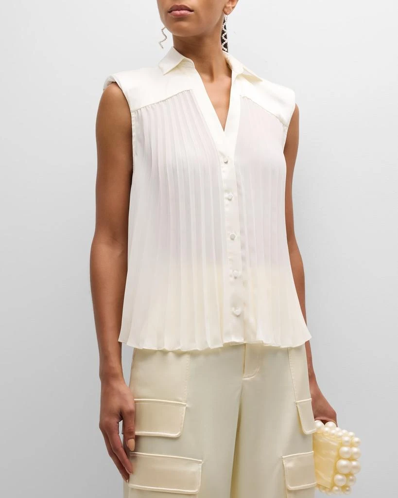 Cinq a Sept Claire Sleeveless Pleated Button-Front Top 2