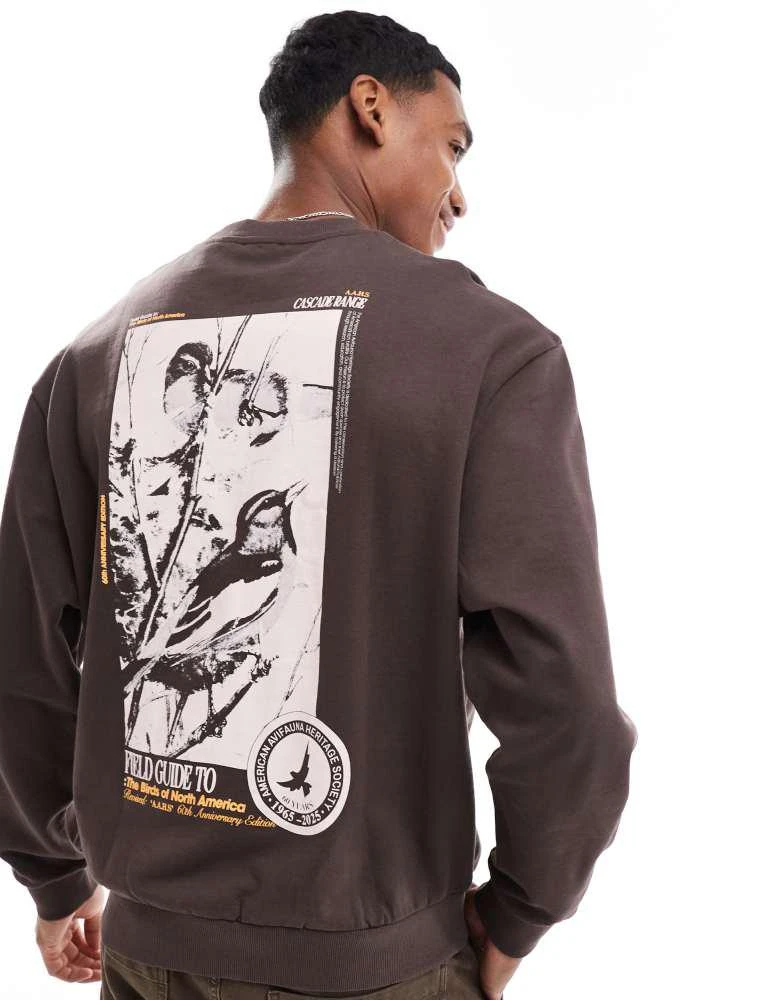 ASOS ASOS DESIGN oversized sweatshirt with photographic back bird print in brown 1