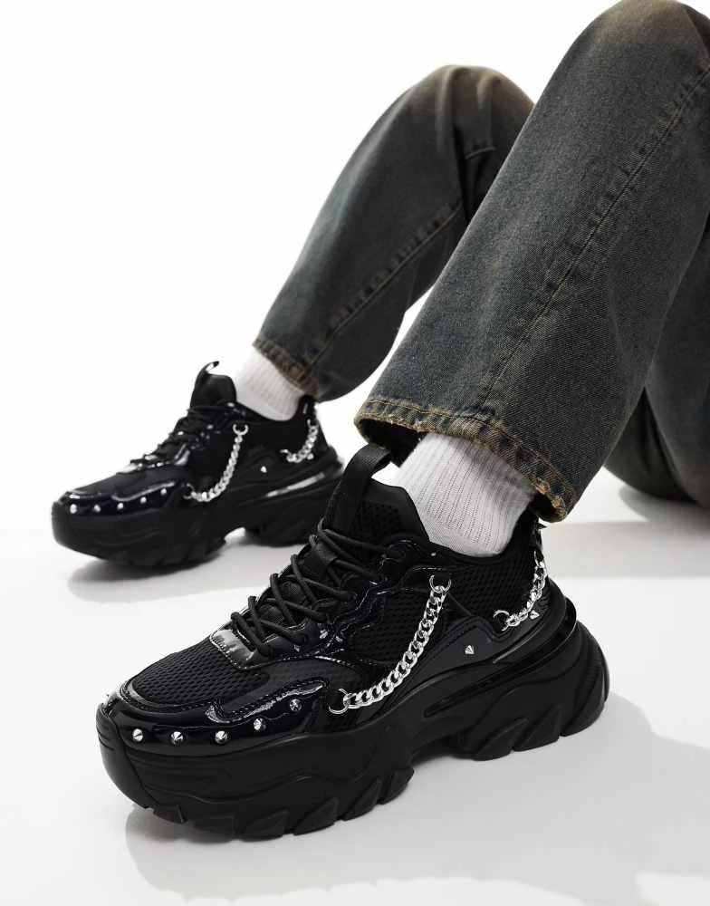 ASOS ASOS DESIGN chunky trainers in black with metal hardware 1