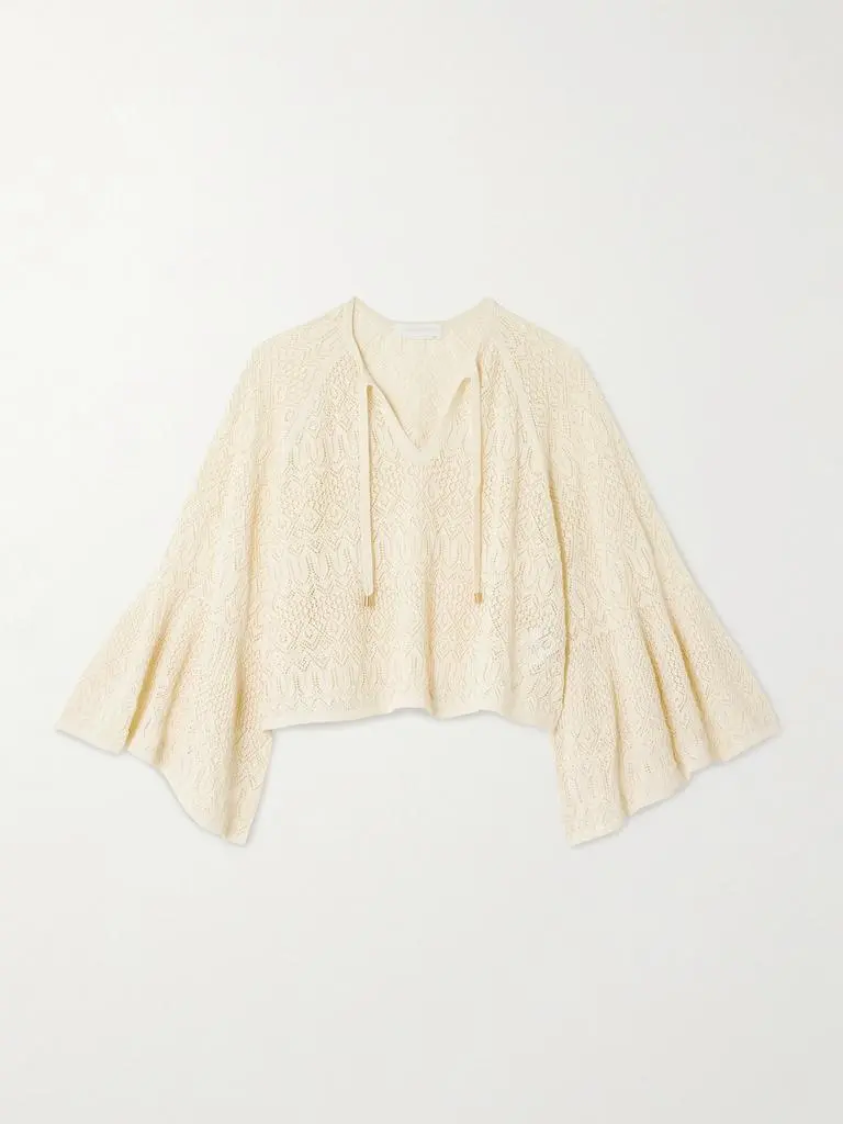 Zimmermann Coco Pointelle-knit Top - Cream
