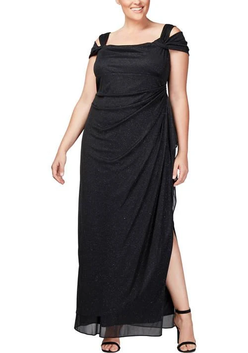 Alex Evenings Evenings Plus Size Cold Shoulder Glitter Mesh Dress 1