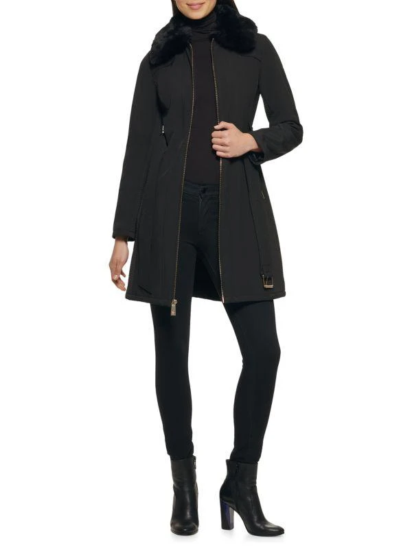 GUESS Faux Fur Collar Belted Car Coat 4