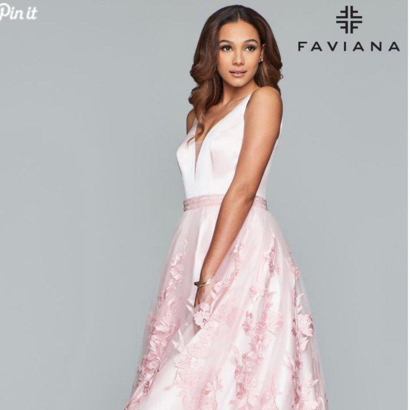 Faviana Long Gown With Tulle Skirt